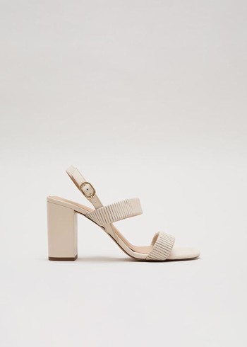 Phase Eight Leather Double Strap Block Heels White Australia | IY3579460